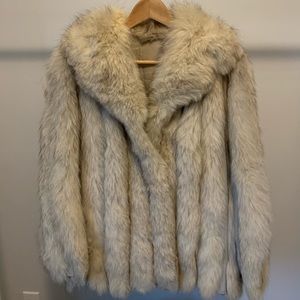 Vintage Silver fox fur coat with Leather panels